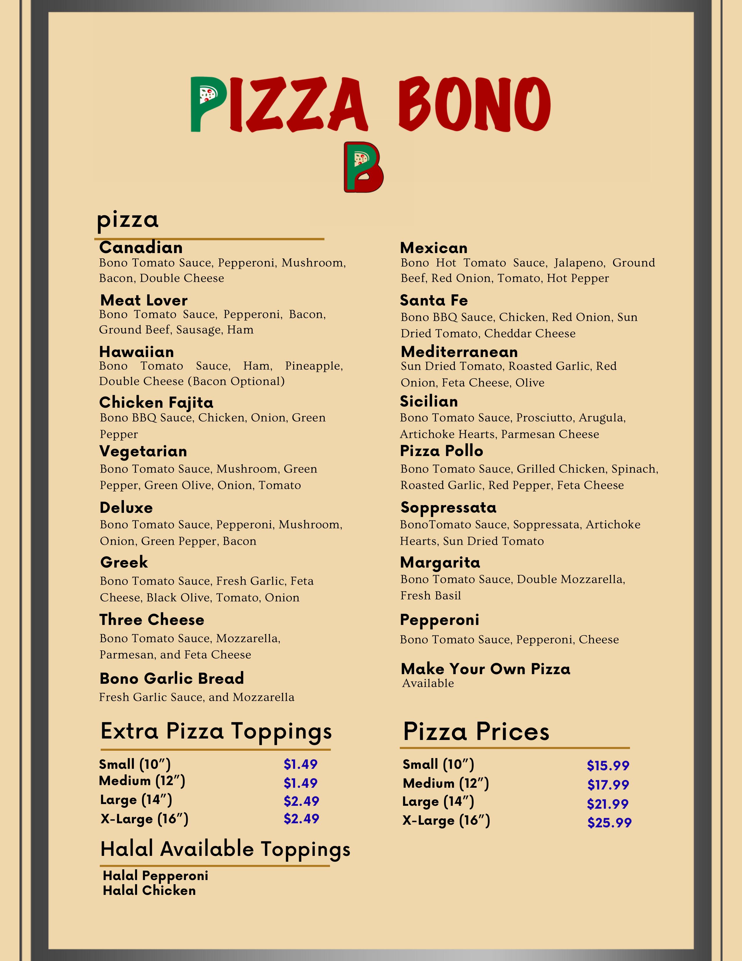 PizzaBono Menu - Page 1