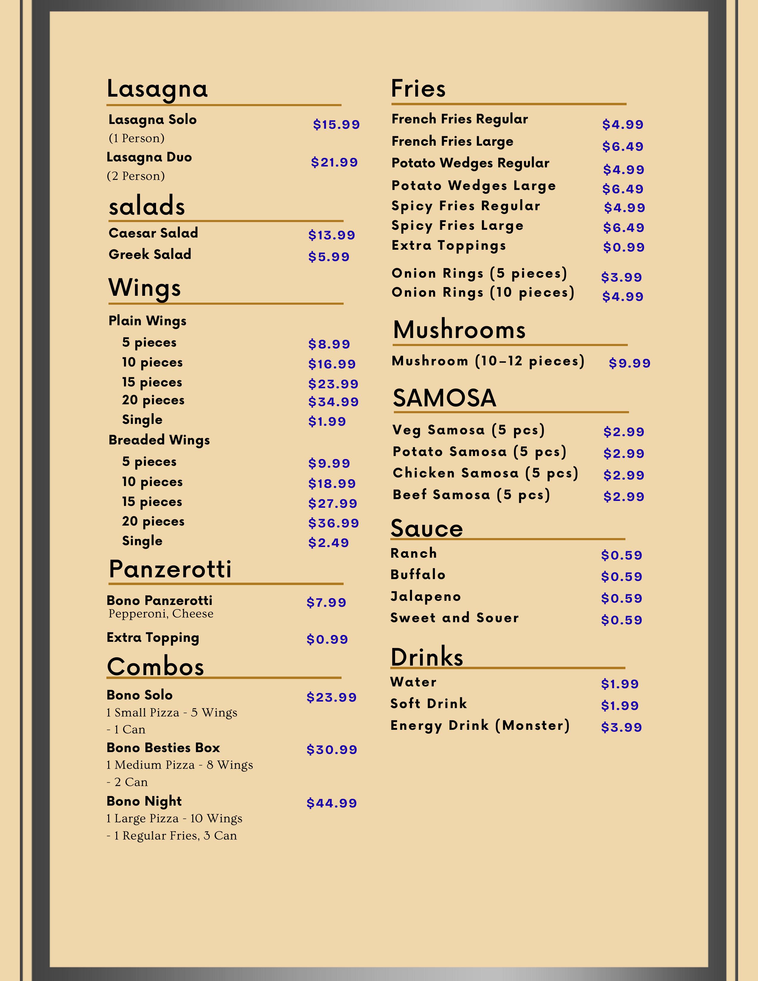 PizzaBono Menu - Page 2